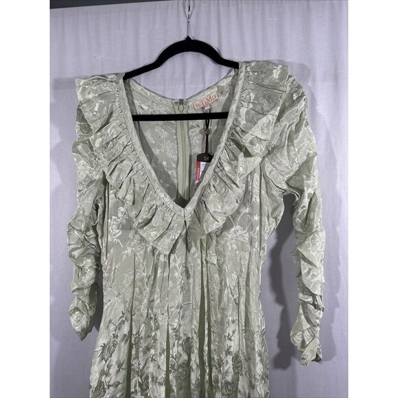 NEW byTiMo [ Large ] Floral Jacquard Long Sleeve‎ Maxi Dress in Pistachio Green - Picture 10 of 16